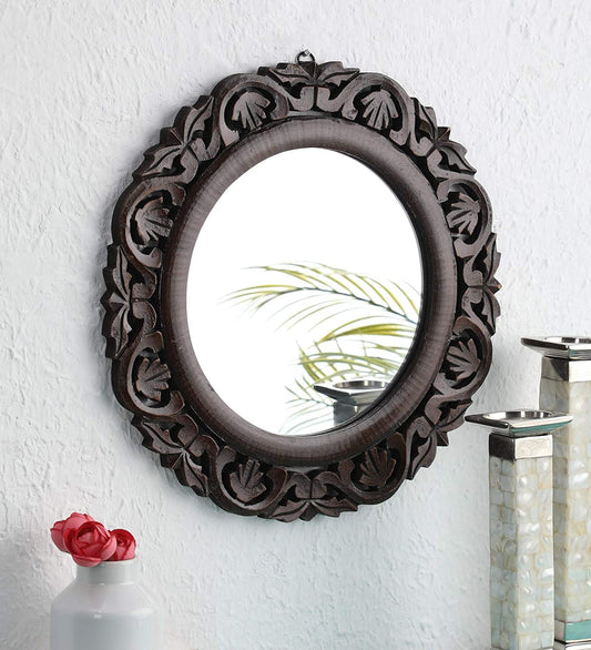 Handcrafted Round Decorative Wall Mirror | Premium Wooden Mirror