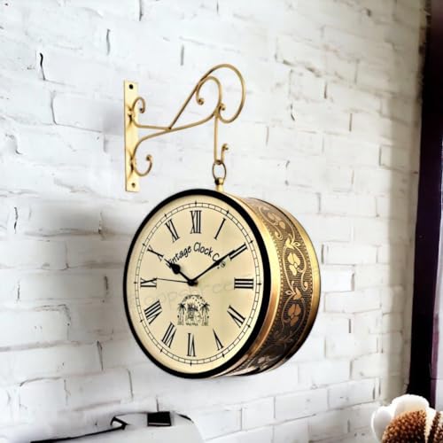 Vintage Handcrafted Double Side Clock / 6 Inch Size / Brass Finish