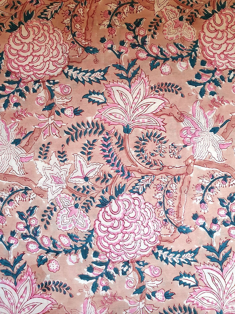 Hand Block Printed Cotton Fabric - Floral Design