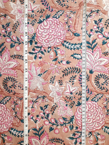 Hand Block Printed Cotton Fabric - Floral Design