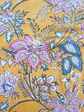 Hand Block Printed Cotton Fabric - Floral Design