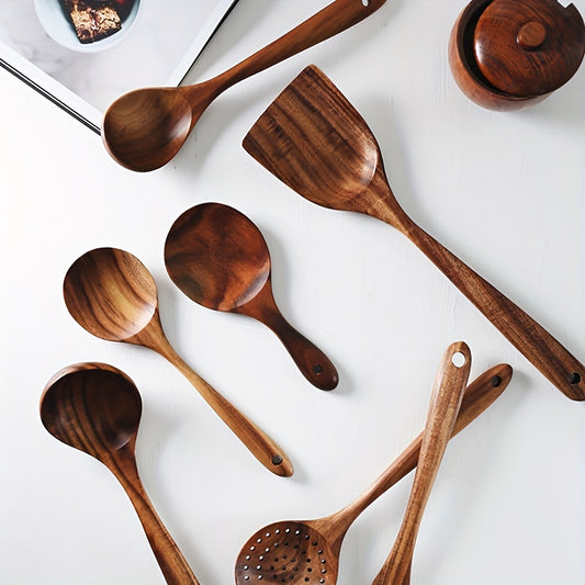 7-Piece Natural Teak Wooden Cooking Utensil Set