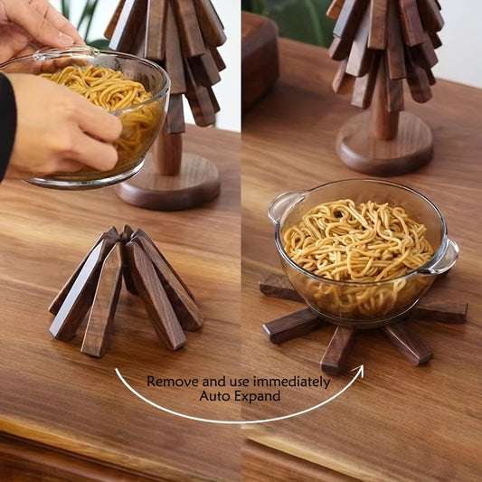 Walnut Wood Tree-Shaped Trivet – Round Heat-Resistant Table Mat & Multi-Functional Kitchen Decor