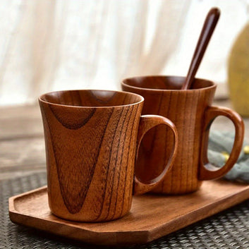 2 Pieces Versatile Jujube Wood Mug - Heat Resistant, Stylish Drinkware for Tea, Coffee & Beer