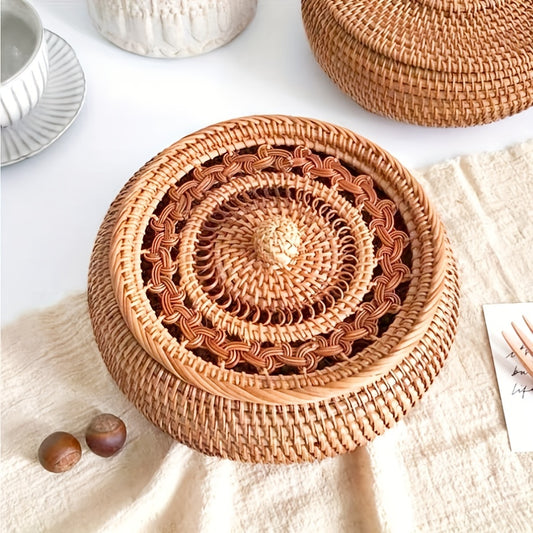 Handcrafted Round Woven Basket with Lid - Perfect for Stylish Storage and Decor