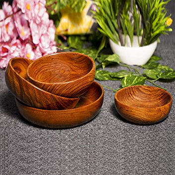 Mango Wood Classic Elegant Bowl Set - Multipurpose Serving, Handcrafted (Brown) - Set of 4