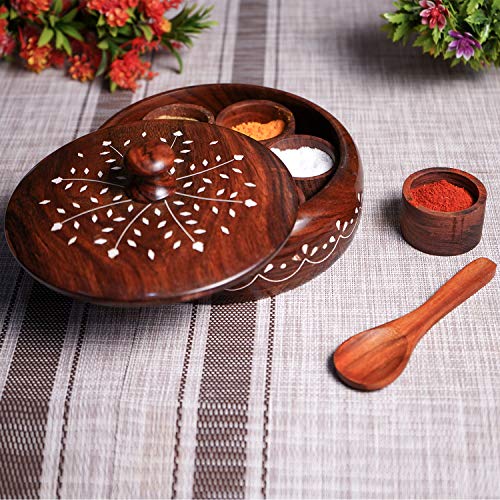 Mango Wooden Masala Box 7 Part - Round Design