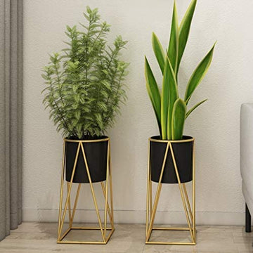 Handcrafted Modern Planter Stand Set - Gold and Black