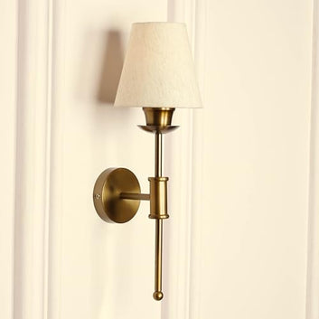 Antique Brass Finish Spacer Wall Lamp with Off White Shade