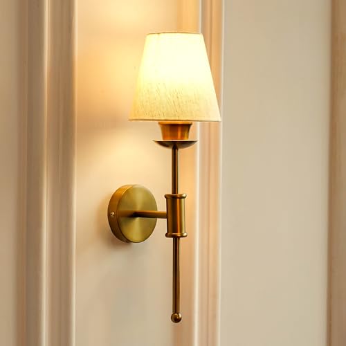 Antique Brass Finish Spacer Wall Lamp with Off White Shade